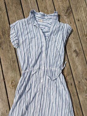 Japna Women's Blue Striped Shirt Dress Cotton